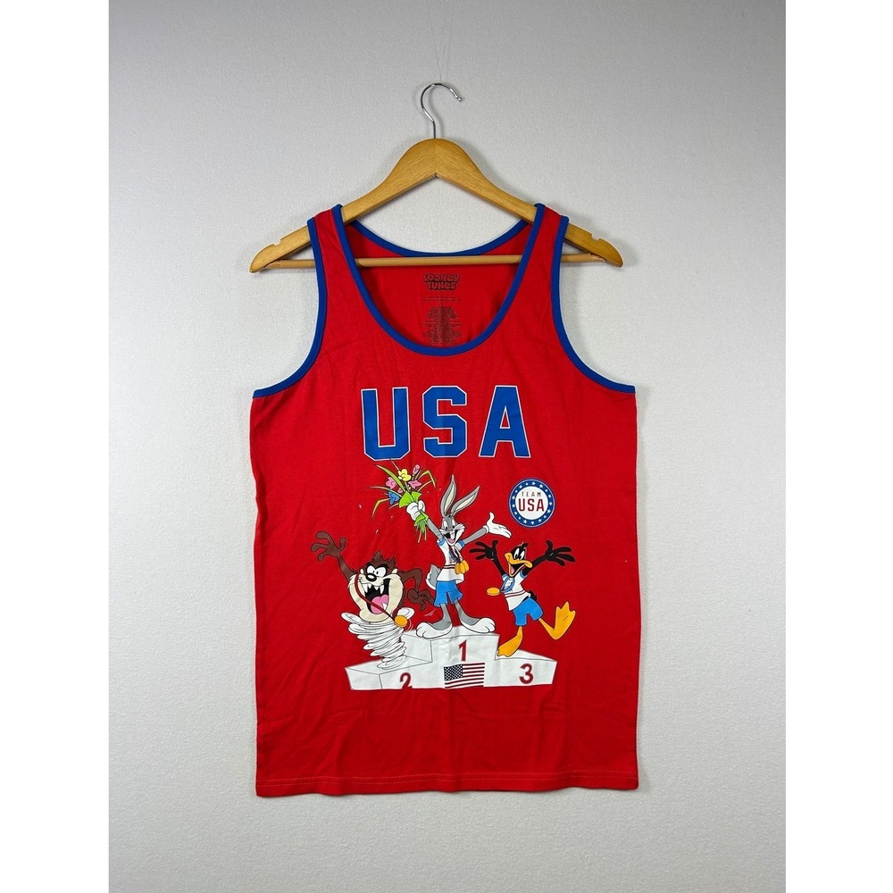 Looney Tunes Team USA Tank Top Mens‎ Small Red Bugs Bunny Daffy Duck Taz Ringer